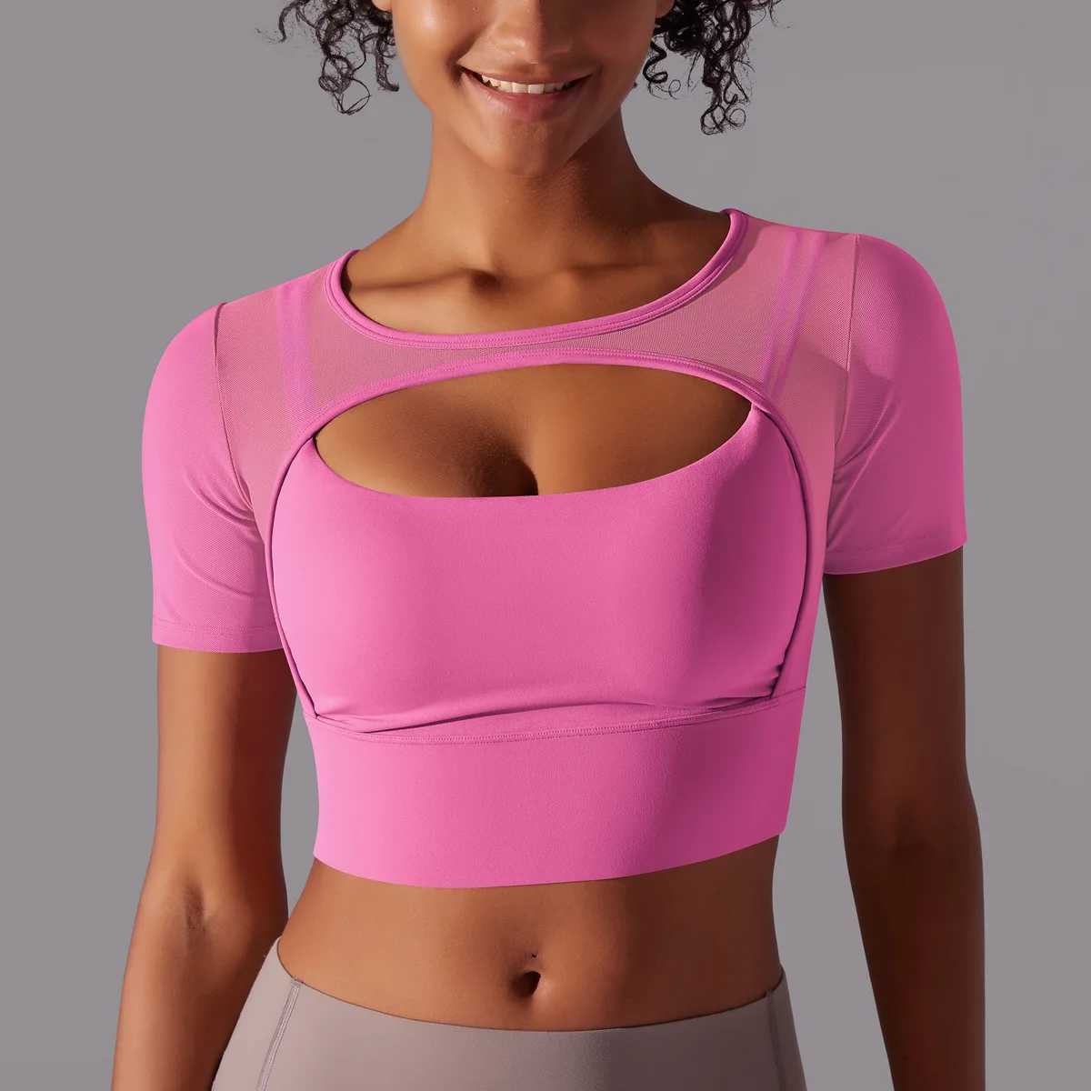 Sexy mesh sports vest womens fitness vest high-strength sports top yoga vest running fitness breathable shockproof yoga T-shirtXJ250410
