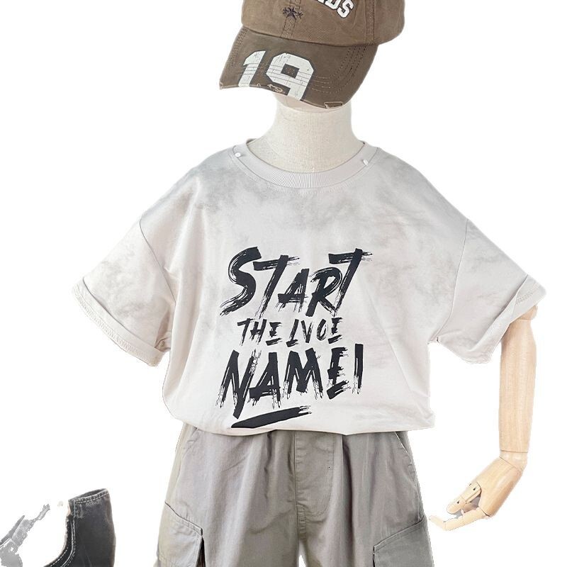 GS- Ddmyshoesvip Children S Thin Style Boys Short Sleeved Top New Girls Letter Round Neck Summer Clothes Big Children S T Shirt A
