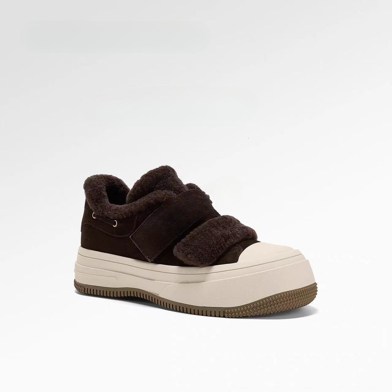 Designer's autumn and winter new retro wool lined sports shoes brown thick soled casual women's shoes