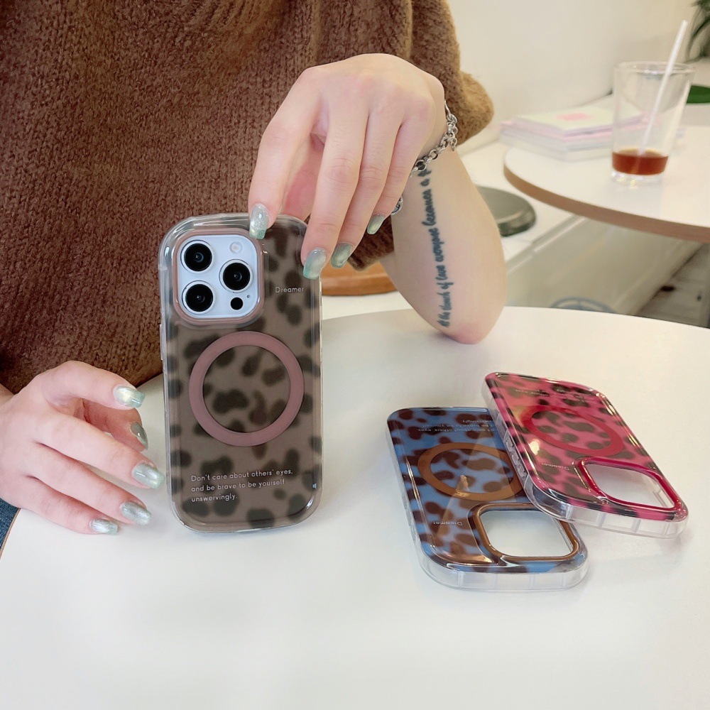 Magnetic Leopard Print Phone Case Compatible with iPhone 17/16 Pro Max Niche Anti-drop iPhone 15/14 Pro