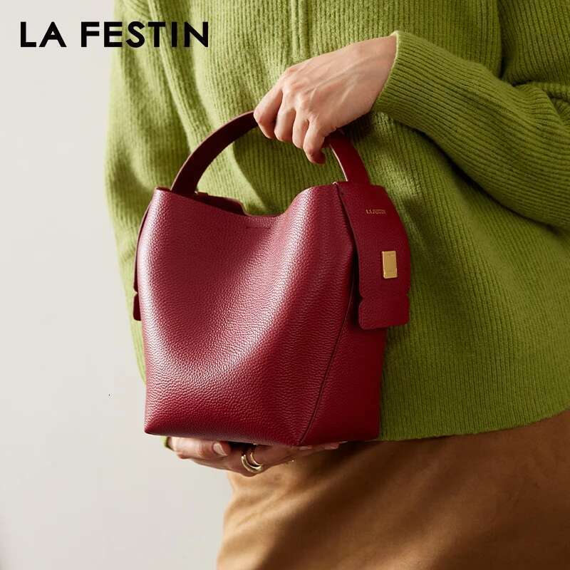 LA FESTIN Original Brand Genuine Leather Ladies Handbag Shoulder Crossbody Portable Bucket Bag Female Bags Women's Bag