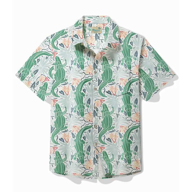 Male designer Hawaiian shirt short sleeved lapel top fashionable streetwear 3D printed cartoon crocodile casual Hawaiian shirt X250410