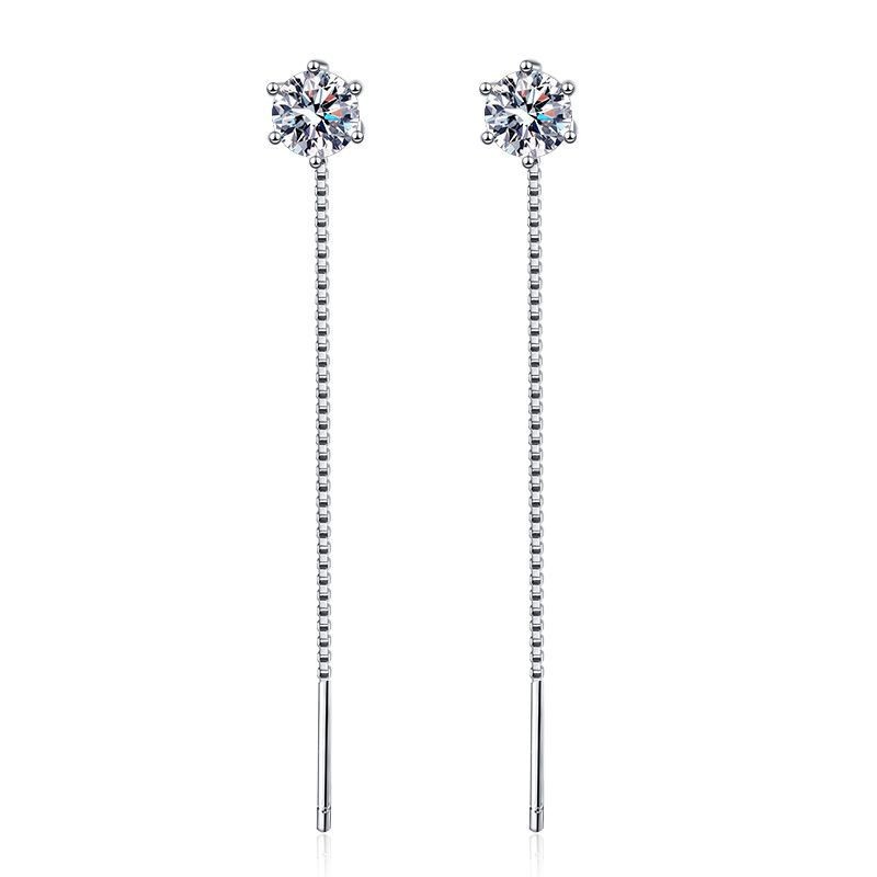 Choucong Classical Six Claw Lab Moissanite Diamond Dangle Earrings Simple Fashion Jewelry 925 Sterling Silver Round Zircon Women Wedding Long Line Ear