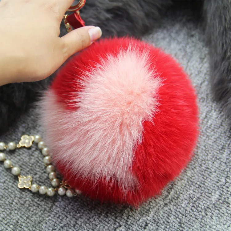 15CM Large Pong Pine True Fox Fur Bag Bug Pom Keychain Handmade Sweetheart Metal Keychain Bag Charm Monster Pompoms F112 250409