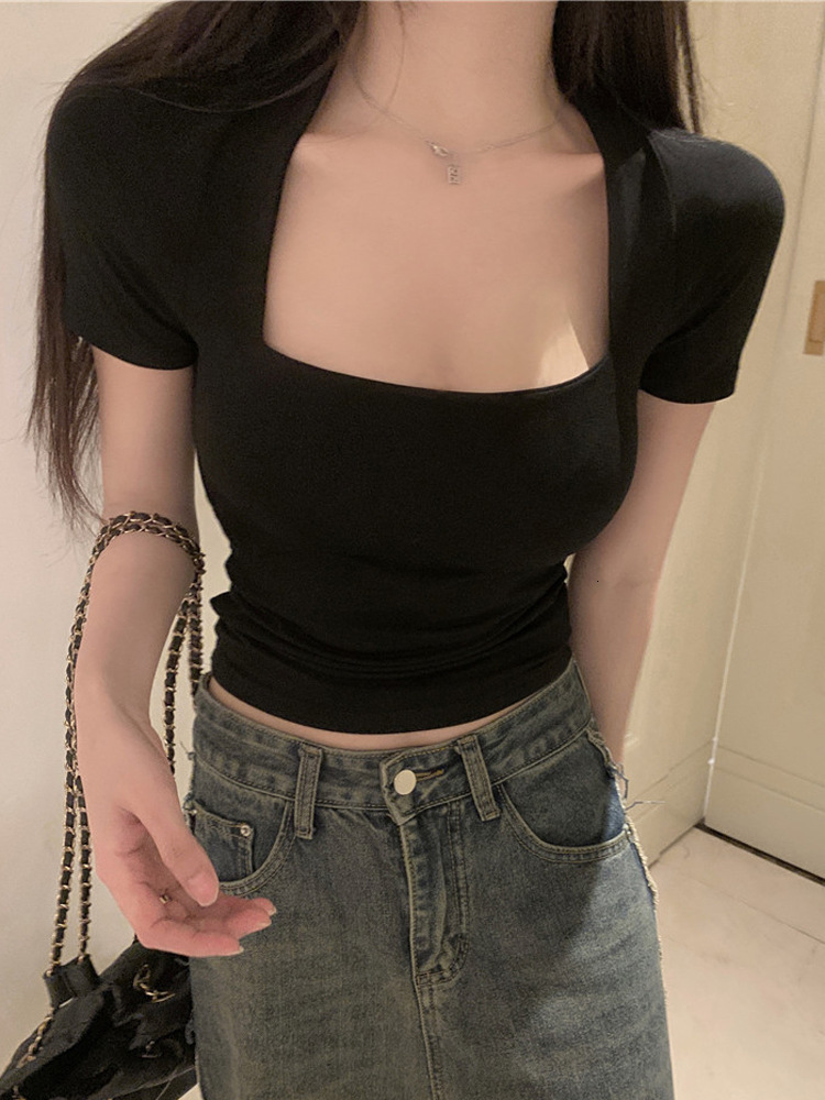 2025S Designer Women S T Shirt Short Sleeved T Shirt For Women In Summer New French Style U Shaped Square Student Short Top Slim Fit And Slimming Low 