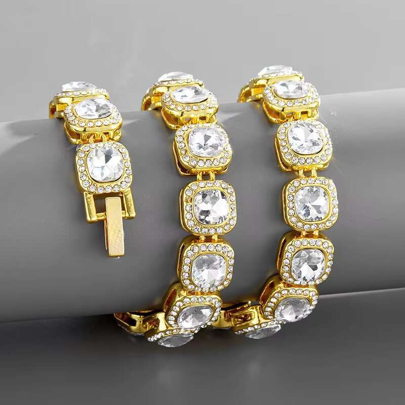 Hip hop chilled square tennis chain necklace, fashionable gold-plated necklace accessories