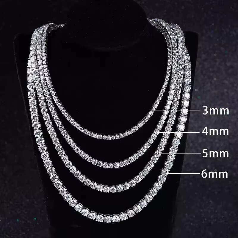 RINNTIN Hip Hop 925 Sterling Silver 3mm 4mm 5mm VVS Moissanite Diamond Necklace Moissanite Tennis Chain