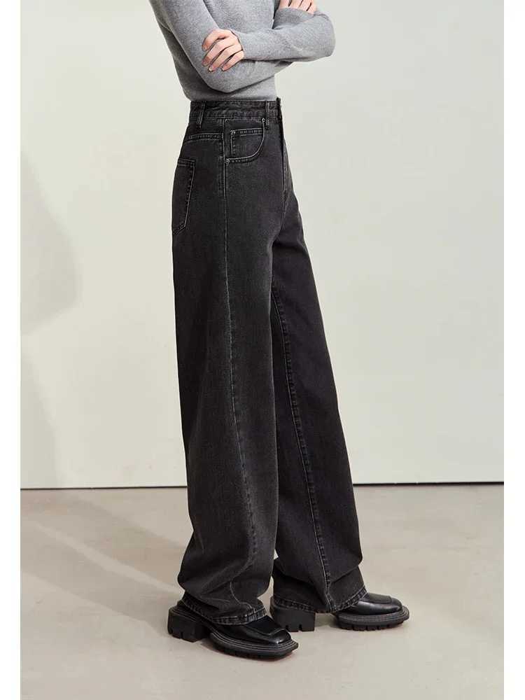 Amii Minimalism Womens Jeans 2024 Autumn New Casual Cotton Denim Pants Retro Trendy Loose Straight Wide-leg Trousers 12443249 C251110