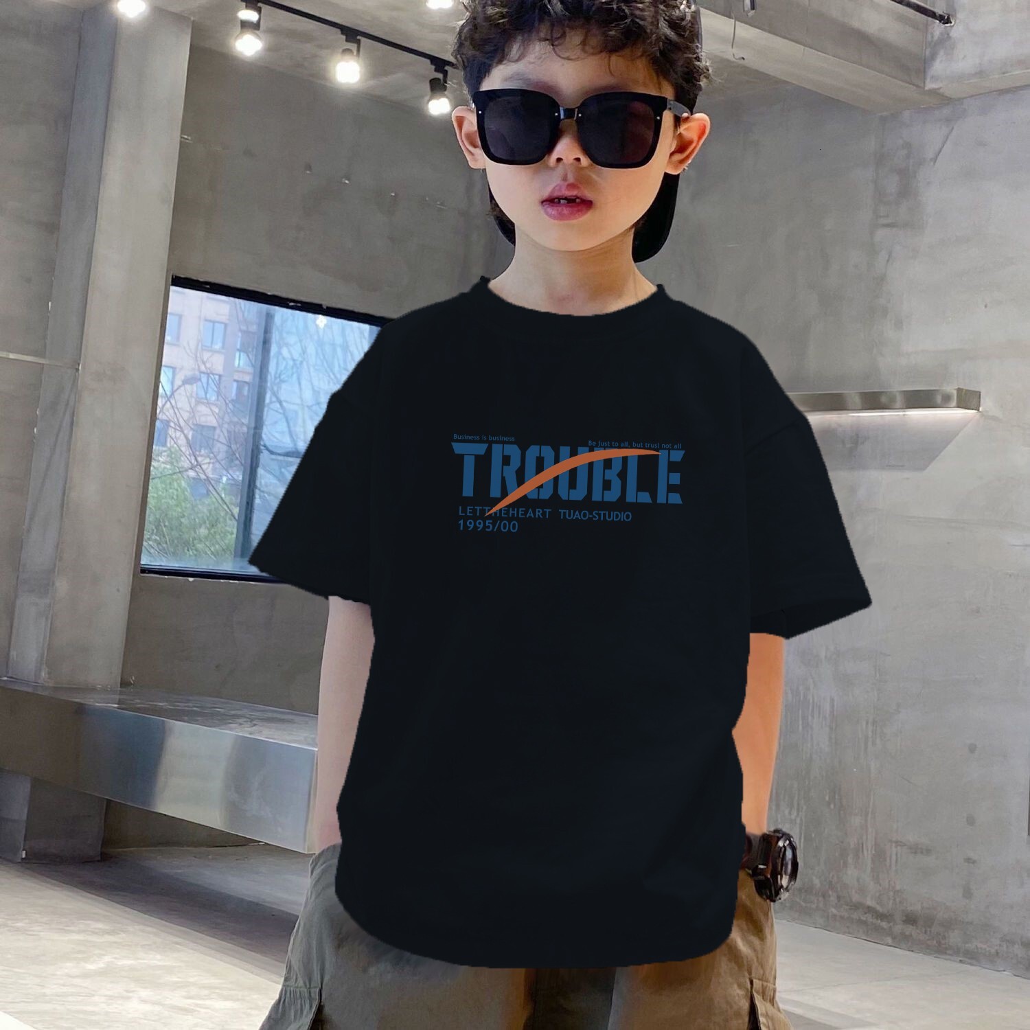 GS- Ddmyshoesvip Boys Pure Cotton T Shirt Short Sleeved Big Korean Version Loose Children S Years Old Summer Clothing Trendy
