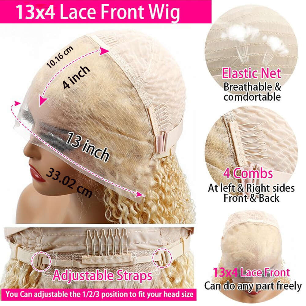 613 Blonde Kinky Bob Human Hair 13X4 Lace Front - Glueless Hairline With Baby Hair, 250% Density Short Jerry Curly Wigs For, Pre-Plucked Frontal Wig F