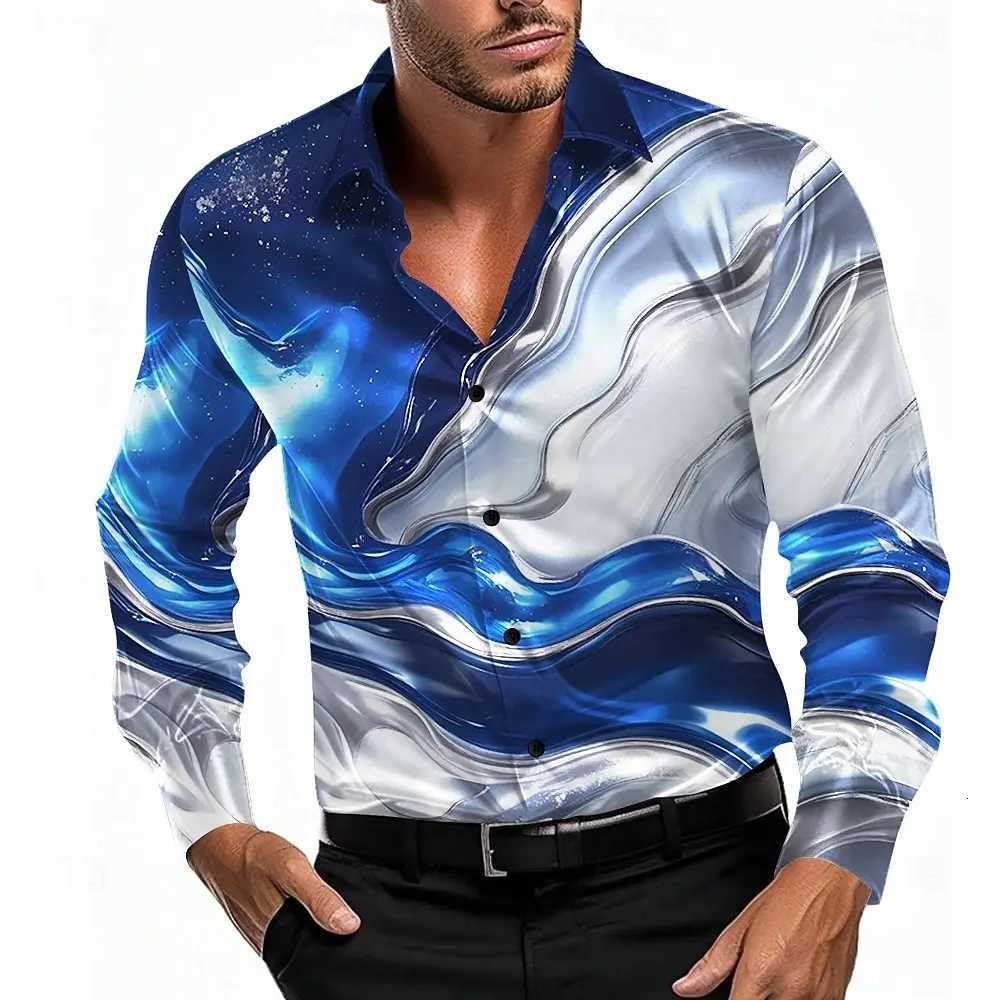 Mens Gradient Waves Marble Shirt Dress Shirt Long Sleeve Fashion Casual Summer Spring Fall Turndown 3D Print Button Up Shirts K251110