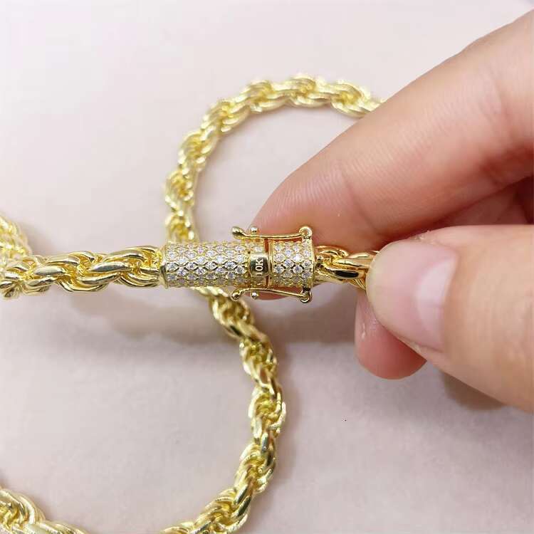 Hip Hop Necklace 6mm Width 925 Sterling Rope Chain VVS Moissanite Diamond Rope Chain Necklace