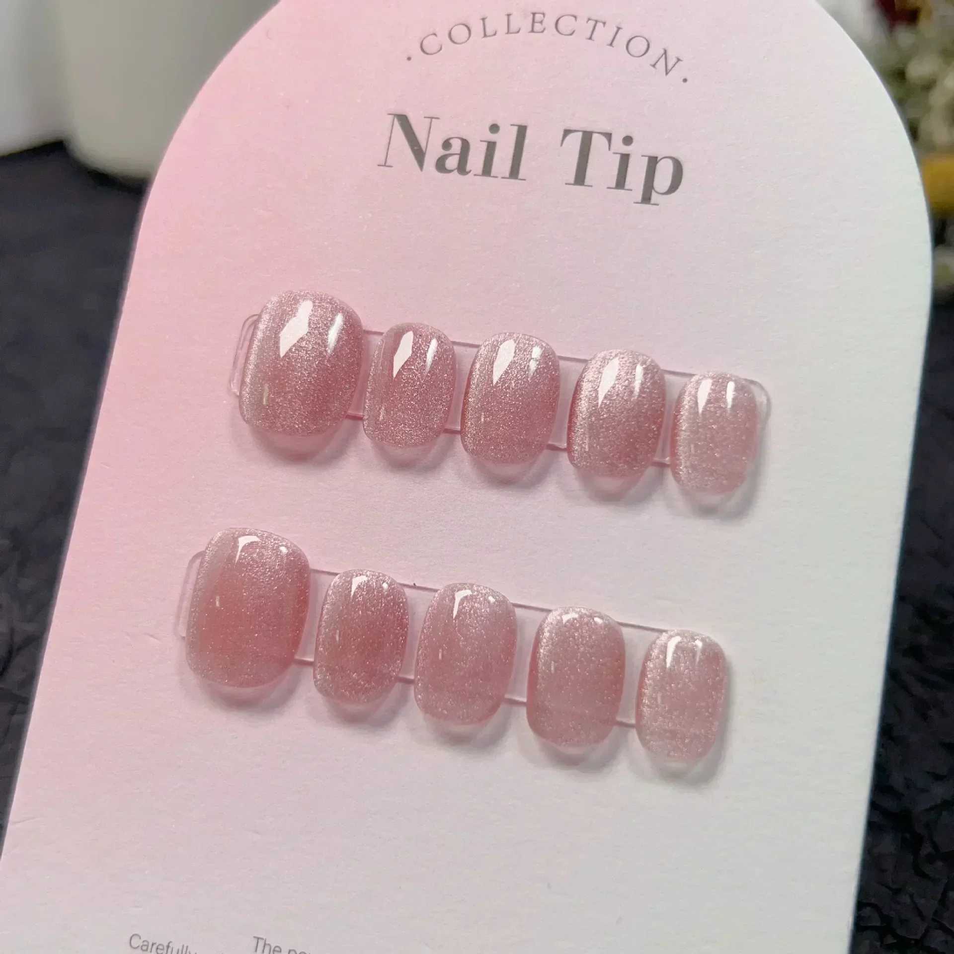 0Pcs Short Handmade Light Green Pressing Nail Cat Eye Pure Ballet Performer Decoration Wearable Fake Nail Full Set Nail Tip Art W250410