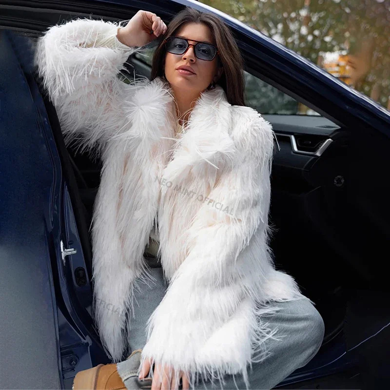 Neo Mint Winter Furry Faux Fur Coat Long Women y Tassels Fluffy Jacket Female Streetwear Super Warm Overcoat 251110