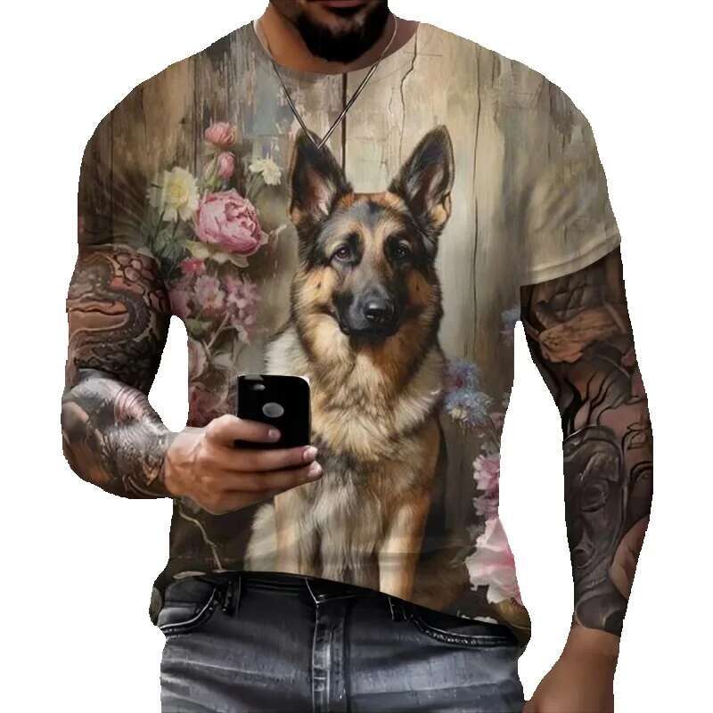 Men's loyal German taxpayer Cool Animal 3D university casual short sleeved T-shirt, round neck, Y Street T-shirt