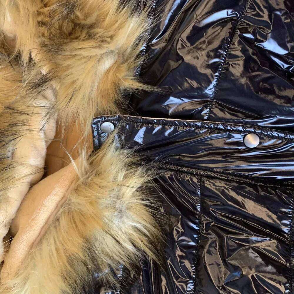 Casual Keep Warm Women Solid Color Glossy Zipper Fur Collar Overcoats Jackets Coat Outwear Parkas Coats