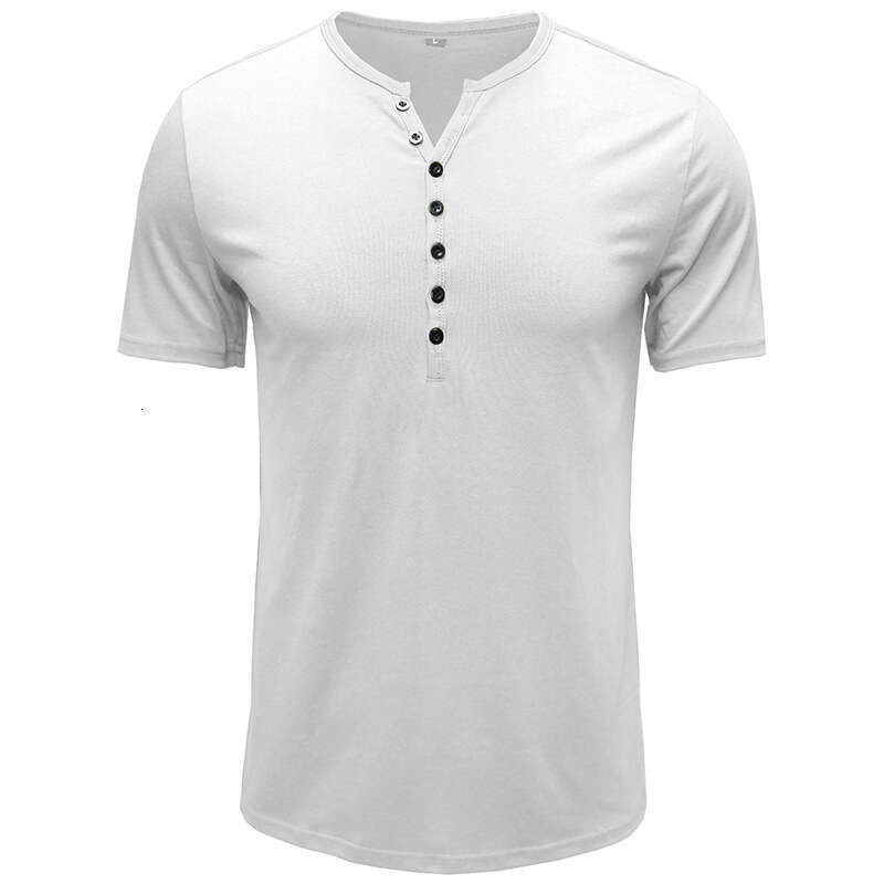 summer clothing, European and American Henry shirt, short sleeved men's T-shirt, solid color top, new casual fashion trend clothing