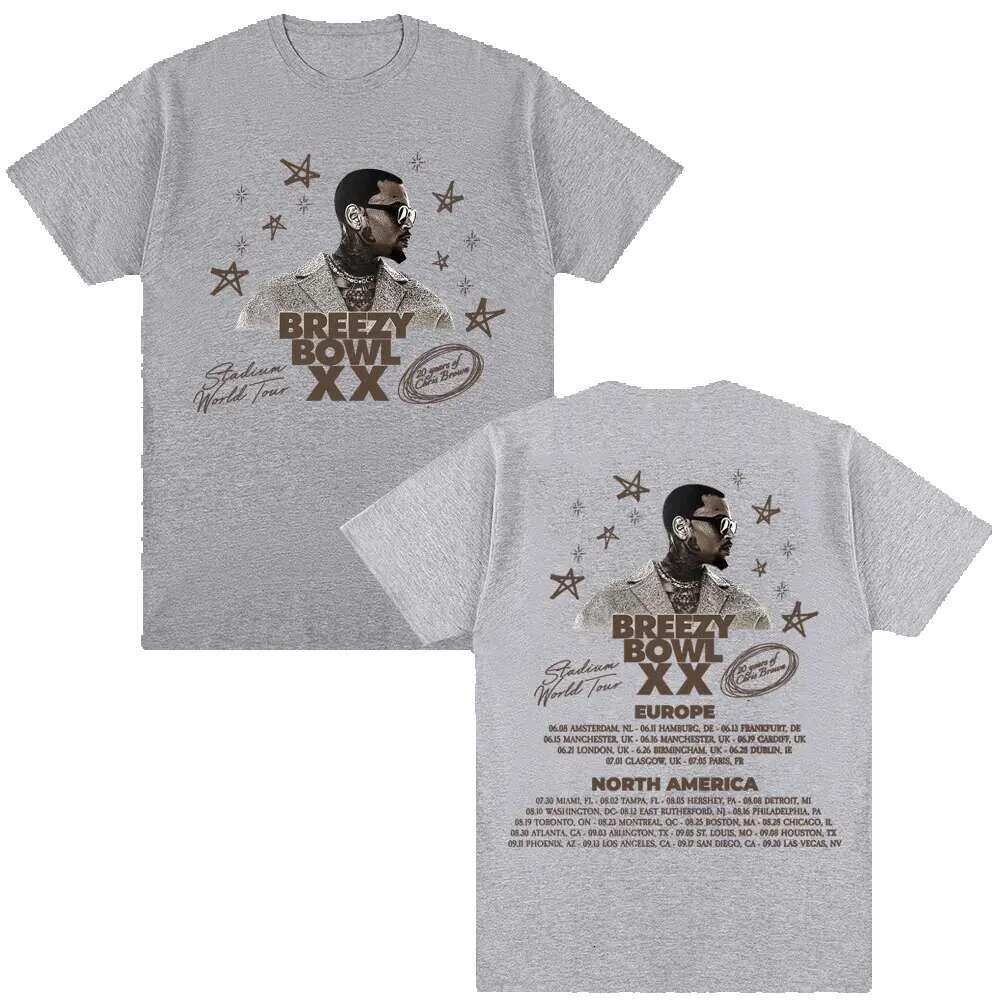 Rap singer Chris Brown Breezy Bowl XX Tour Hip hop men's and women's fashion O-neck oversized cotton T-shirt Ocnnels streetwear