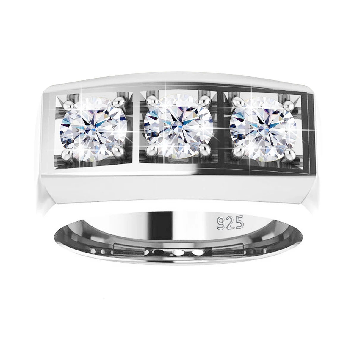 Heavy 3 Stone Ring For Men And Women Sterling Silver 925 Certified Jewelry Accessories For Female 251103