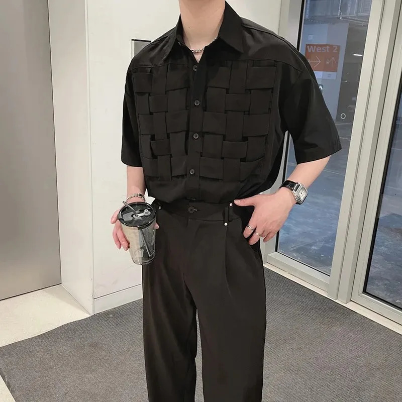 Niche Sensibility Woven Mens Short Sleeve Shirt Summer Trendy Five-Point Sleeve Underwear Casual Streetwear 250409
