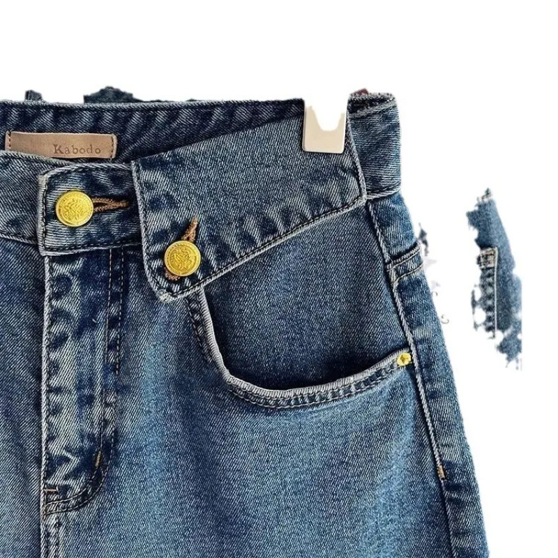 Summer denim shorts womens fashion paradigm high waist loose straight leg casual mid long leg wide leg retro pants 250410