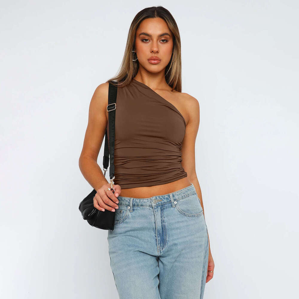 2024 Cross-Border European and American New Style Single Shoulder Vest Inner Wear Spring Summer Sexy Hot Girl Y2K Clothes Sleeveless Slim Top