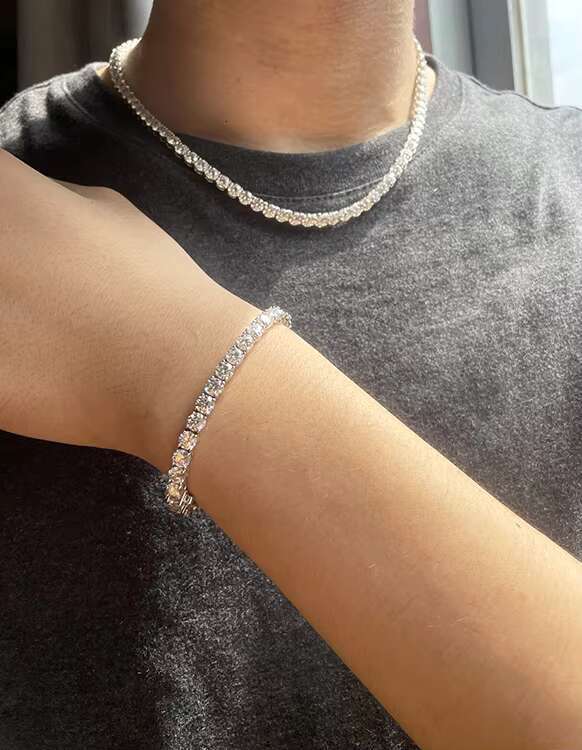 Free Fire Moissanite Necklace in Stock S925 Silver Link Chain 3mm 4mm 5mm Moissanite/CZ Diamond Necklace Tennis Chain