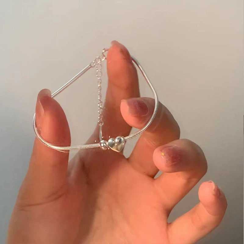 Korean Delicate Heart Beads Shiny Zircon Water Drop Bracelet For Women Simple Love Heart Beaded Adjustable Chain Bangle JewelryT251110