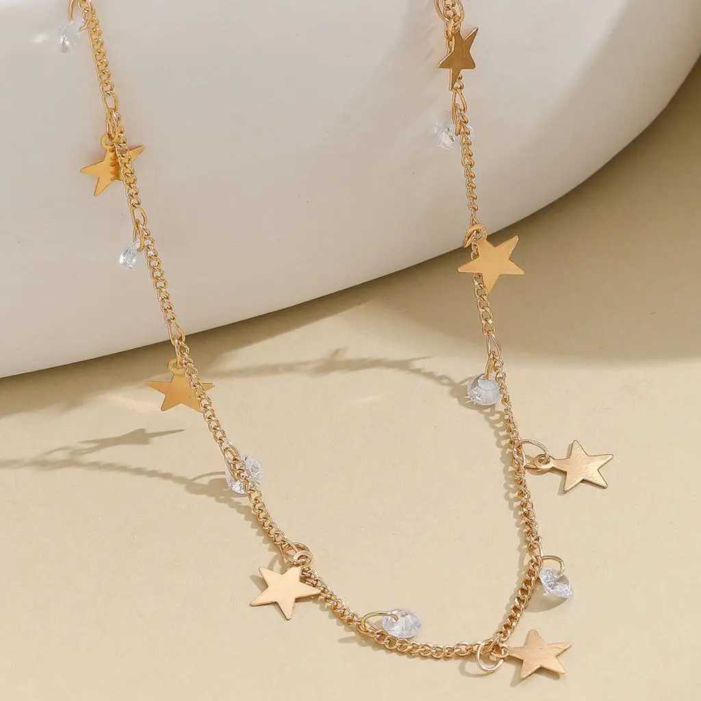 Dynamic exquisite and fashionable laser plated body chain with numbered star shaped patches and sparkling gemstone body chain X250410