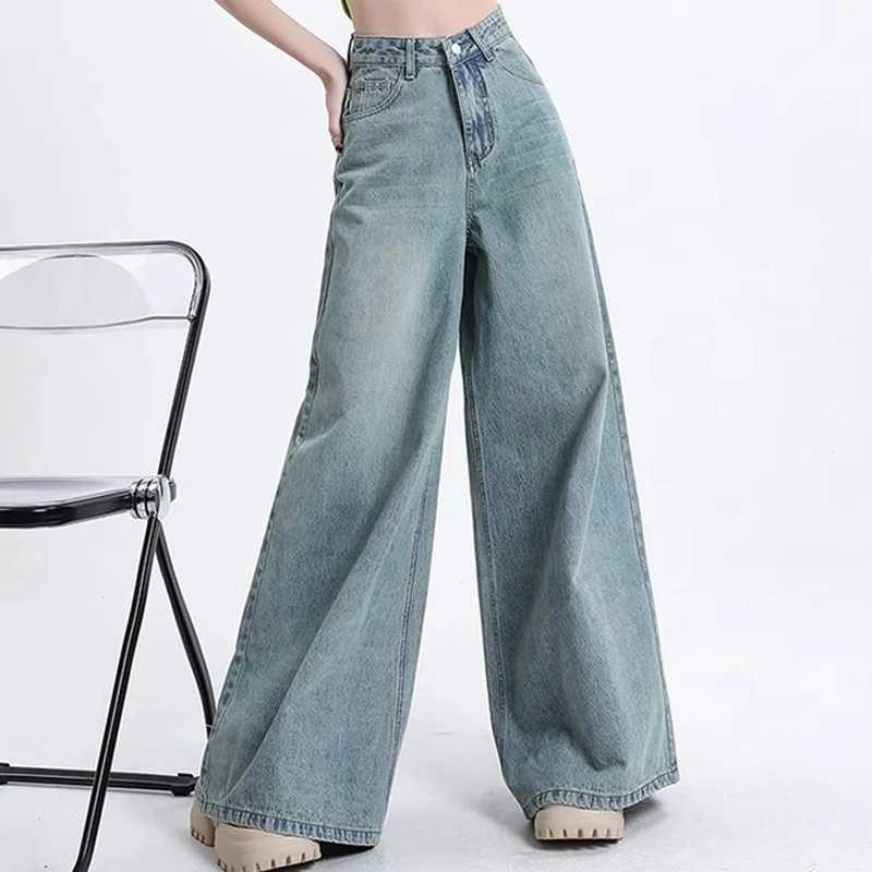Women High Waist Korean Slacks Wide Leg Jeans Girls Punk 90s Vintage Denim Straight Leg Pants Female Light Blue Baggy Trousers C251110