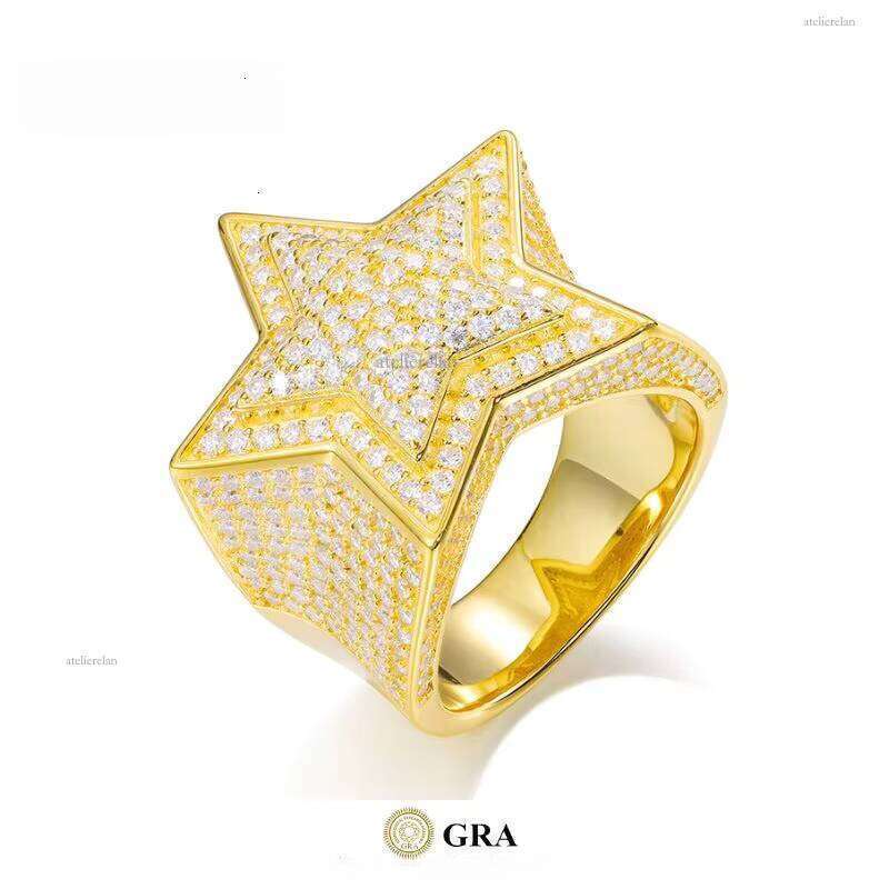 Hip-Hop VVS Hui Shi Ring Men's Style S925 Sterling Silver Gold-Plated Engagement Jewelry