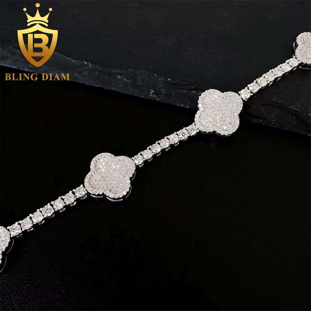 Women Jewelry VVS Moissanite Diamond Bracelet 925 Sterling Silver Fine Jewelry Four-leaf Clover Chain Bracelet