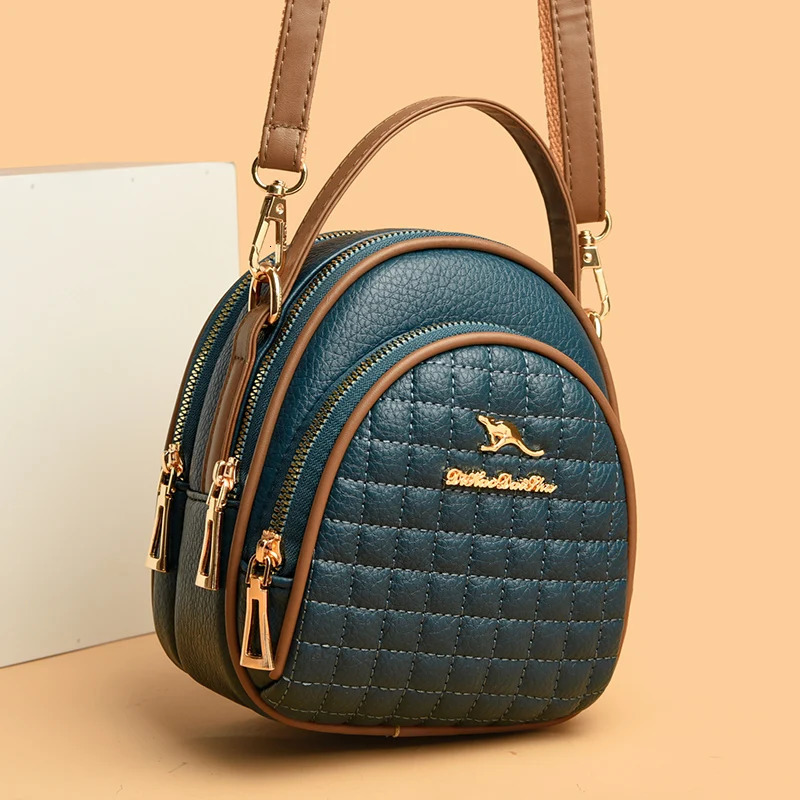 Casual Women Shoulder Messenger Bag Fashion Color Blocking Leather Multi Layer Zipper Handbags Lady Travel Mobile Bag and Wallet R251110