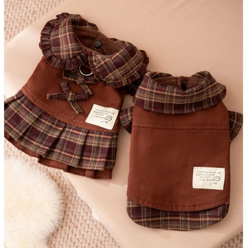 Autumn and Winter Pet Plaid Couple Outfit Thin Dress Hoodie Cat Teddy Jacket Dog Dresses for Small Dogs Puppy Clothes J251110