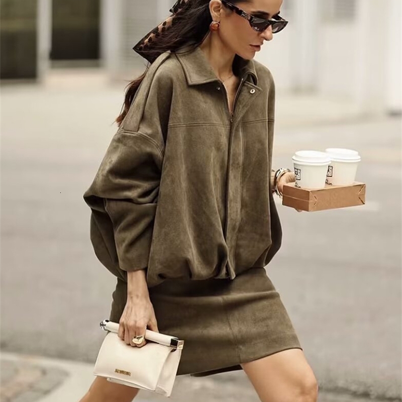 Vintage Women Green Oversize Bomber Jackets Fashion Ladies Elegant Loose Soft Outfits Jacket for Party Female Chic Clothes 251105