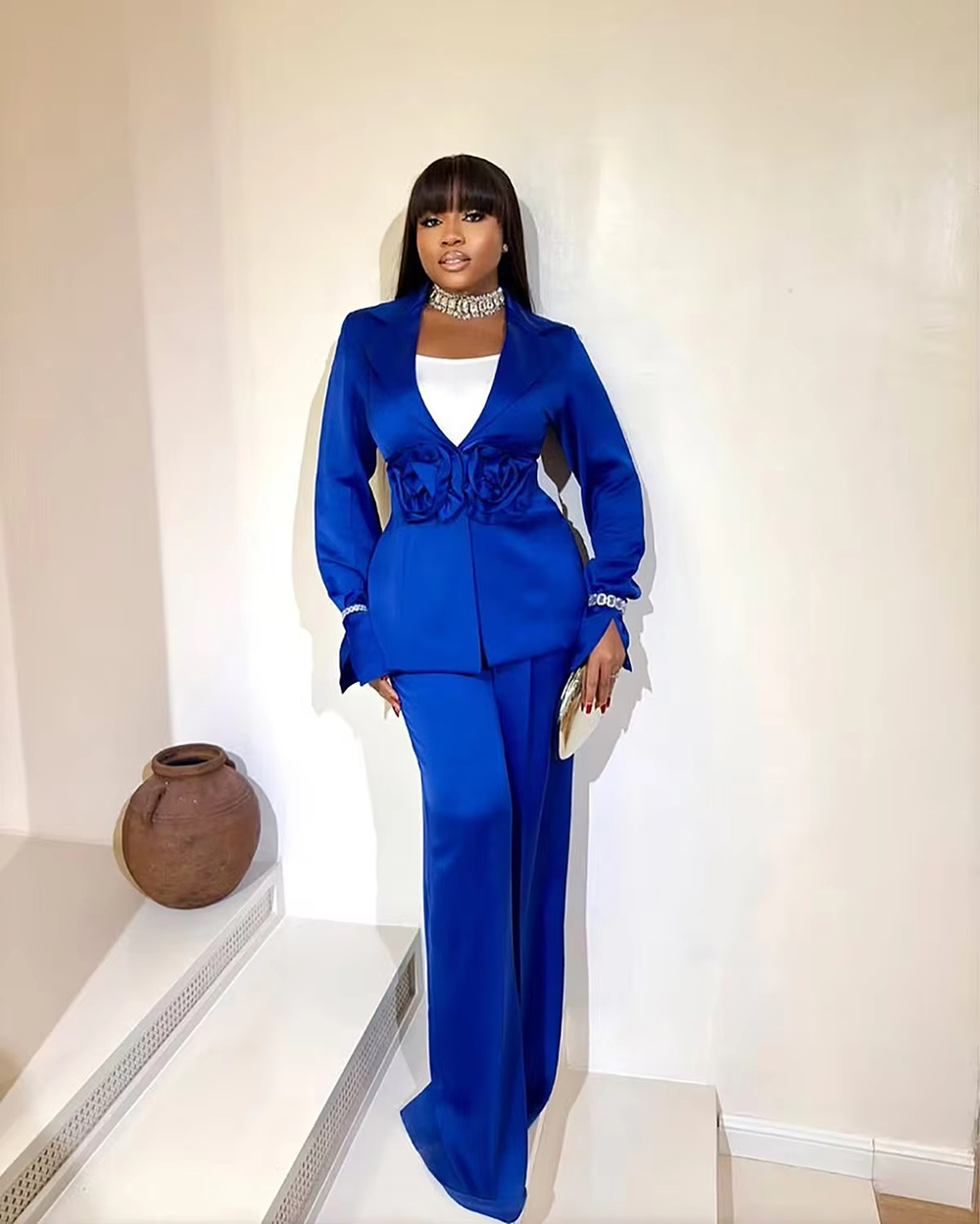 Designer Women Blazer Suits 2 Pieces Hand Made Flowers Slim Fit Wedding Tuxedos Prom Dressing Formal Guest Wear Pants