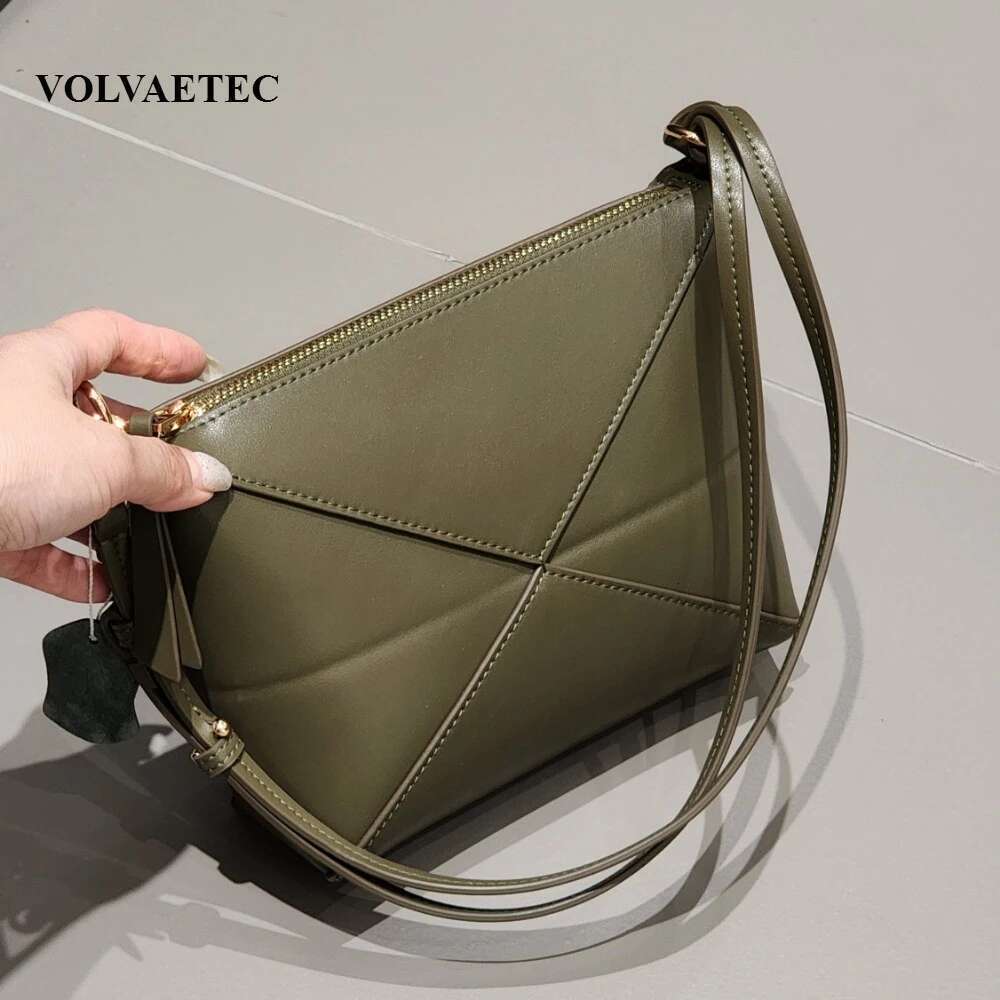 VOAETEC Cowhide Shoulder Crossbody Underarm Small Folding Niche Design Advanced Commuter Geometric Leather Bag Women