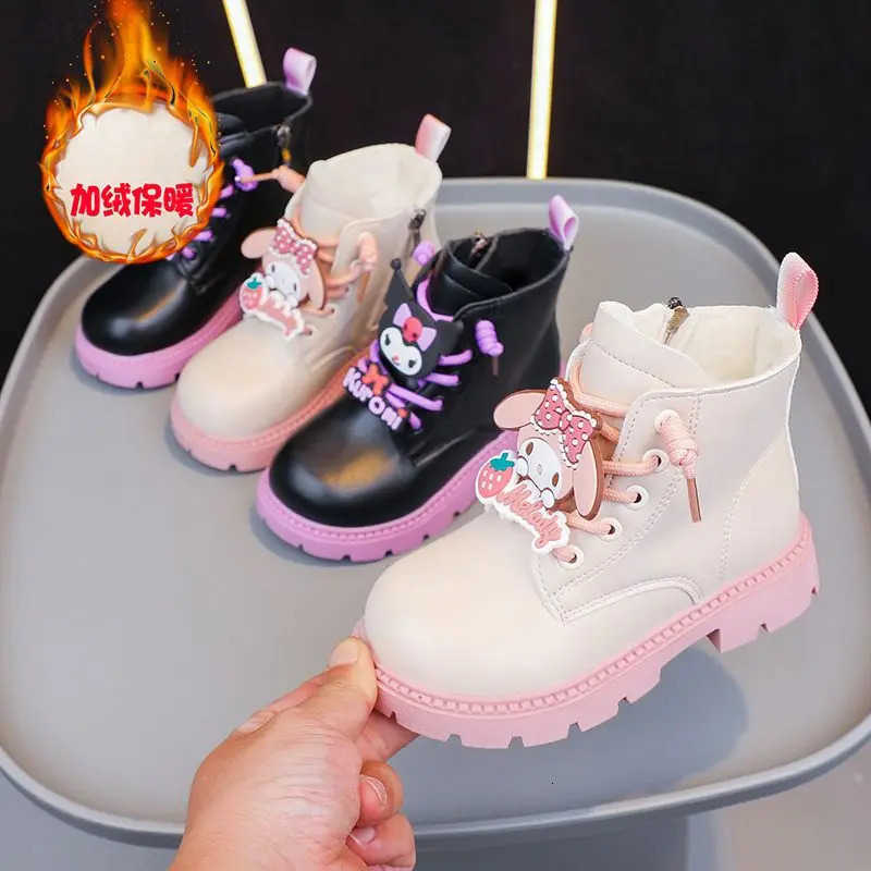 Sanrio Princess Shoes Cute Kuromi Melody Girl Leather Boots Non-Slip Autumn Winter New Children Short Cotton Boots Cotton Shoes H251110