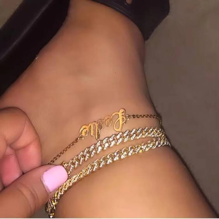 Wholesale Custom Anklets Bling Moissanite Diamond Miami Cuban Link Chain Anklet 60mm Hip Hop Women Body Jewelry