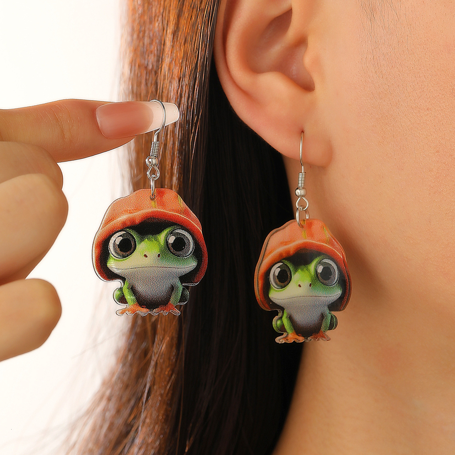 Personalized Cute Colorful for Women Wearing Hats Tree Frog Acrylic Earrings Accessories