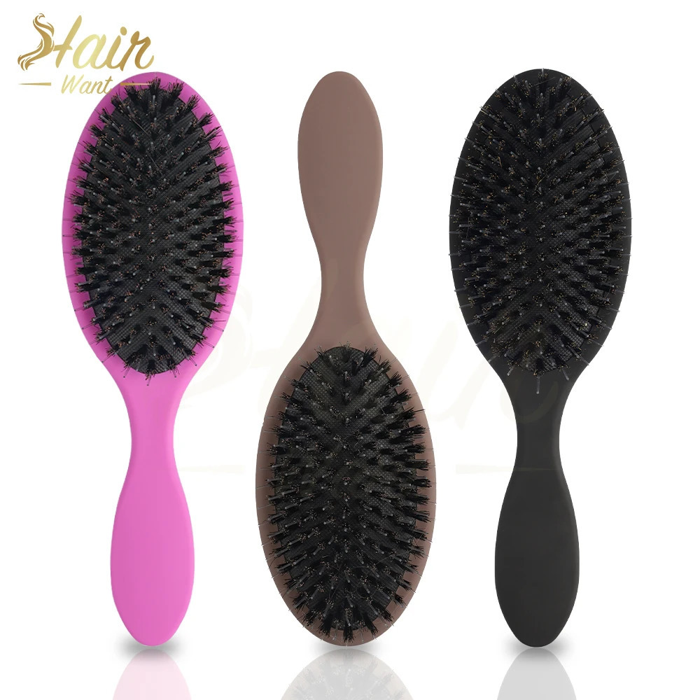 Hair Want Boar Bristle Nylon Paddle Hair Extension Brush Anti-Static Cushion Detangling Smoothing Comb for Hair and Wigs 251107