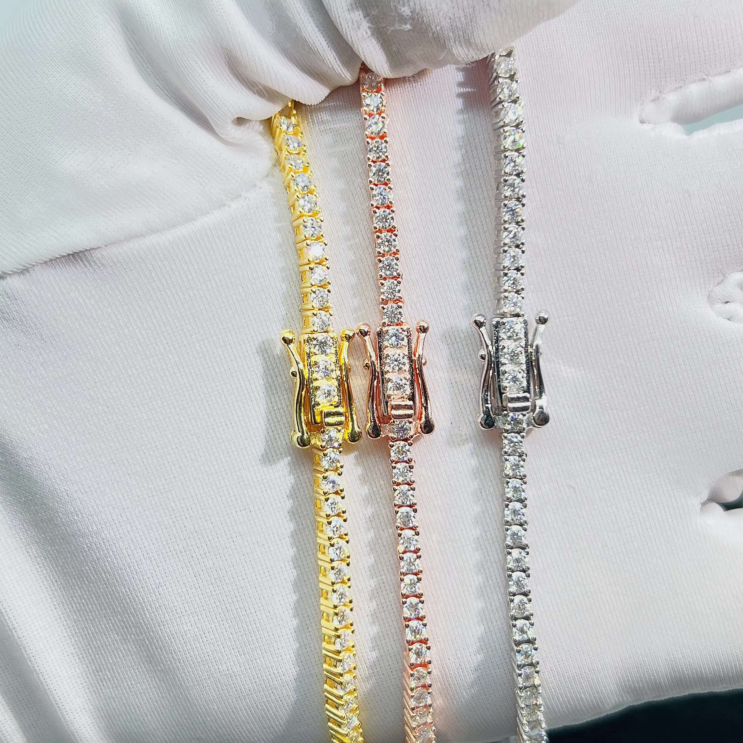 Hot Selling Trendy 2022 Moissanite Silver 2MM Tennis Chain Mens Womens Hiphop Jewelry Tennis Chain