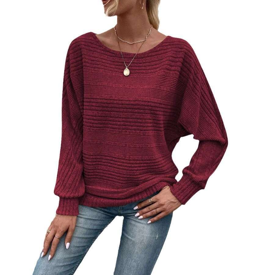 2025 European and American Amazon Autumn Winter New Comfortable Casual Solid Color Long Sleeve Round Neck Patchwork Pullover Top T-Shirt for Women