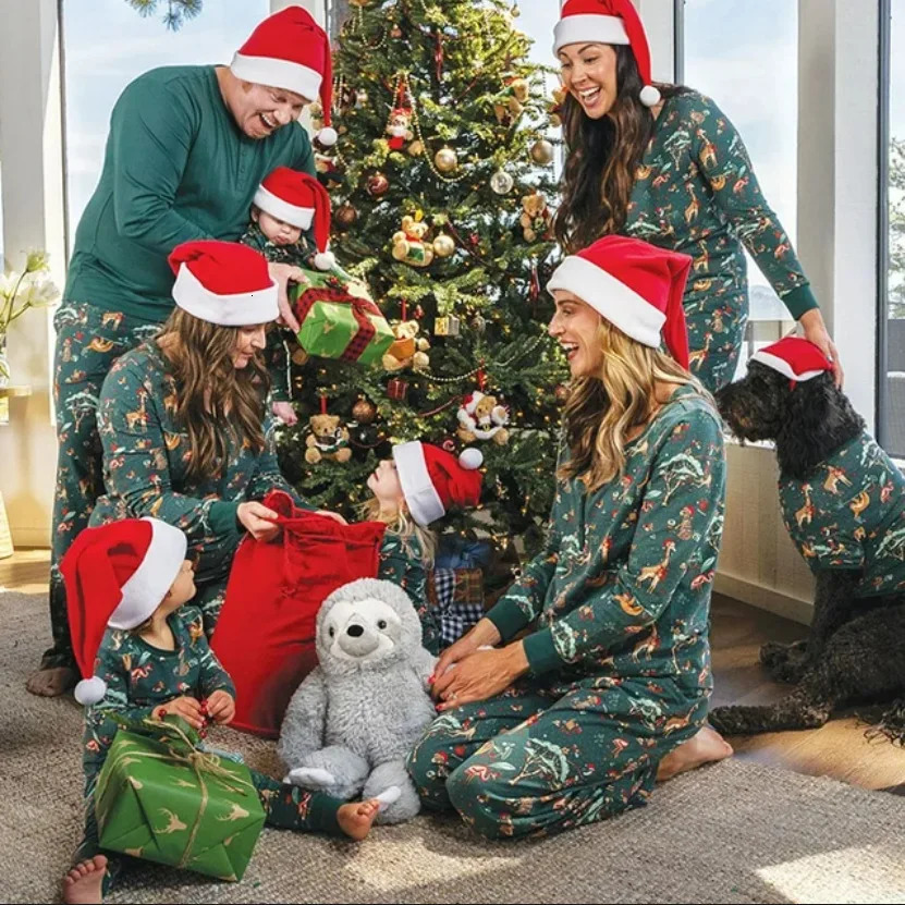 Years Costumes Family Matching Outfits Christmas Pajamas Set Allover Animal Print Adults Kids Clothing Xmas Look Wear 251104
