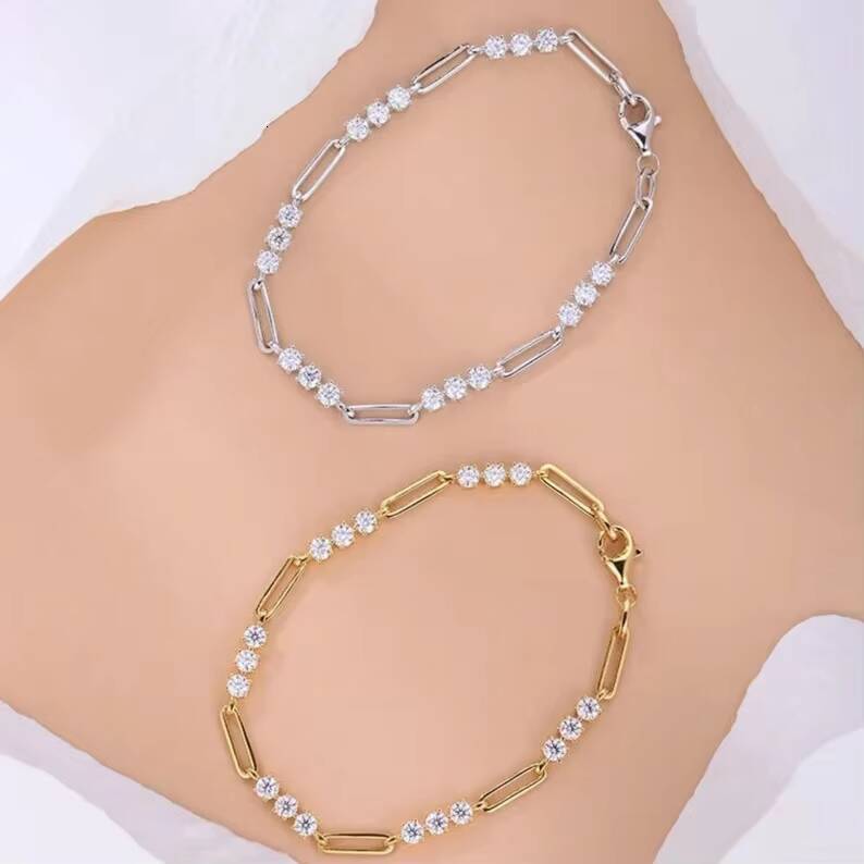 925 Sterling Silver Moissanite Anklet White Round Shape Moissanite Anklet Customized Moissanite Anklet