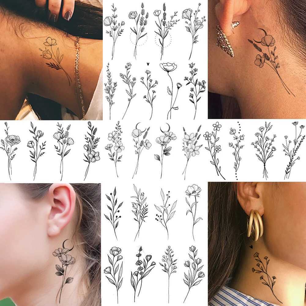 3D Watercolor Lavender Female Temporary Tattoo Body Art Arm Fake Flower Adult Tattoo Sticker Waterproof Girl Tattoo W250410