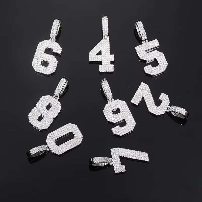 0-9 Lucky Numbers Pendant 925 Silver 18K Gold Moissanite Charms for Men and Womens Hip-hop Jewelry Accessories