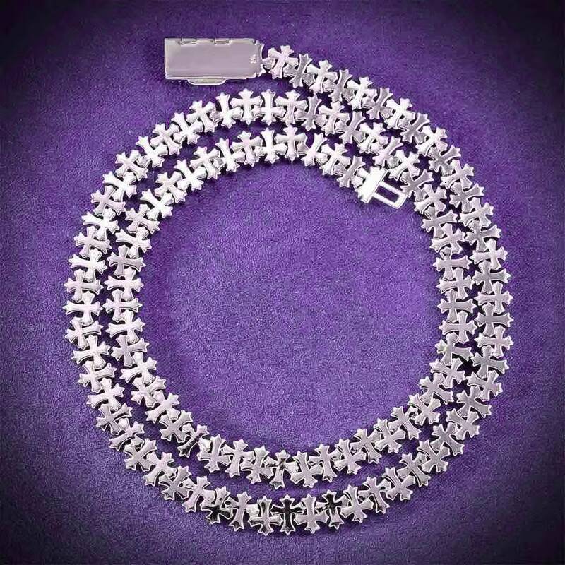 Hip Hop 8MM GRA Iced Out Bling VVS D Color Moissanite 925 Sterling Silver Pass Diamond Tester Cross Link Cuban Chain for Men