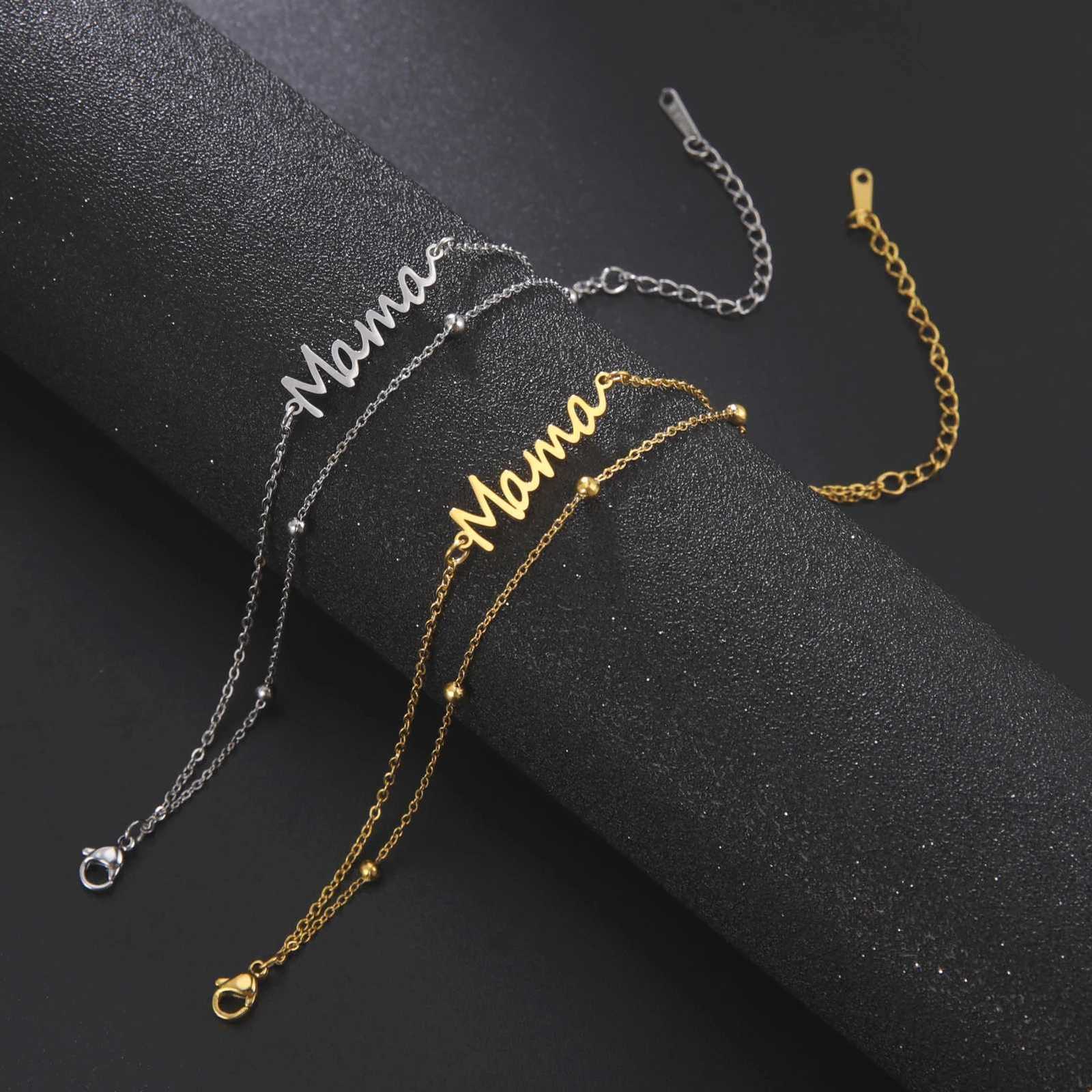 Skyrim Letter Mama Charm Bracelet Men Women Stainless Steel Double Layer Beads Chain Bracelets Fashion Jewelry Mother Day GiftT251110