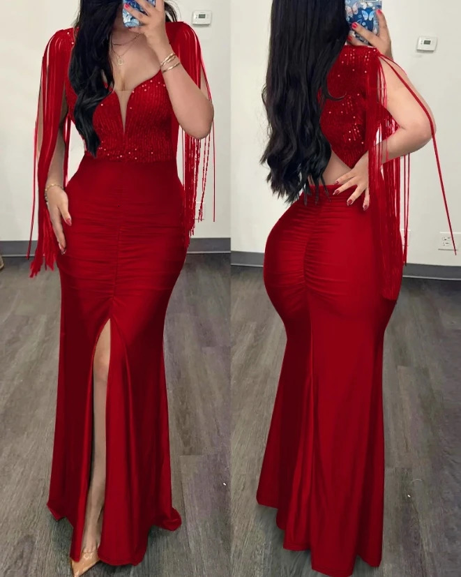 Elegant womens evening dress sexy contrast sequin pleated edge sewn evening dress fashion casual womens wear 250403